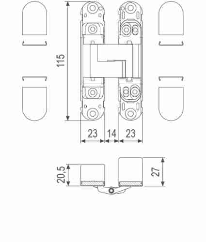 Петля дверная скрытой установки AGB E30200.02.34 мат. хром Eclipse 3.0 с белыми накладками